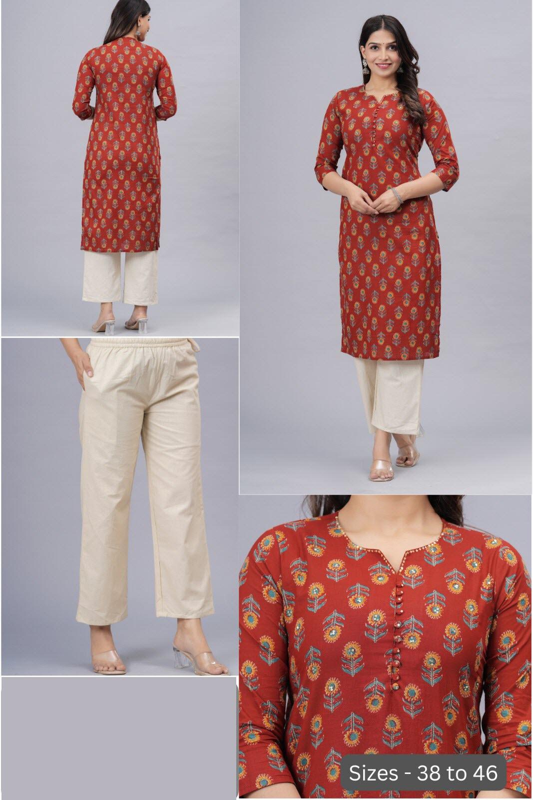 Cotton kurti  in straight cut in  maroon