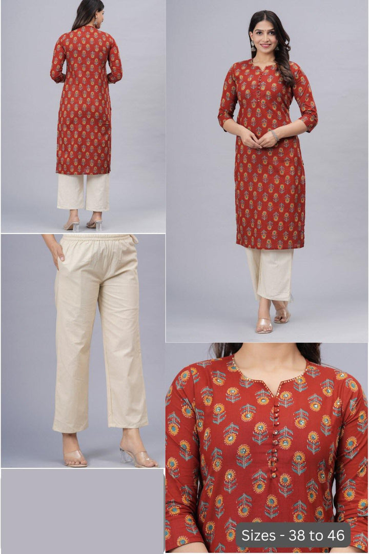Cotton kurti  in straight cut in  maroon
