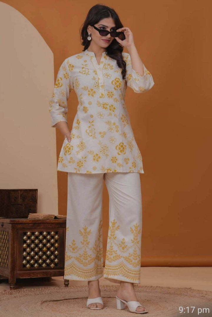 Cotton flex hand work  co ord set