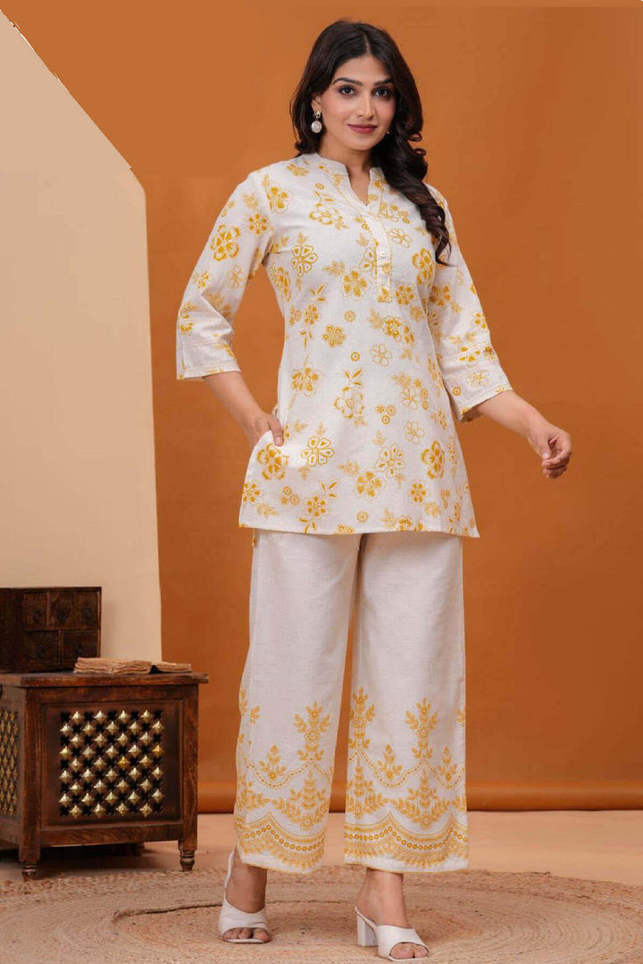Cotton flex hand work  co ord set