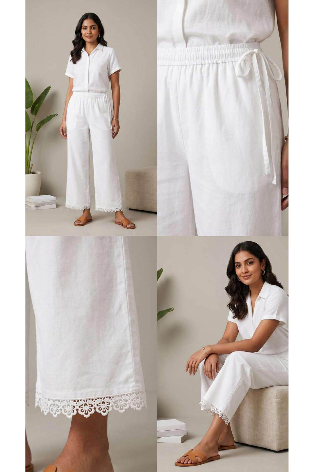 Cotton palazzo pants with crochet lace work