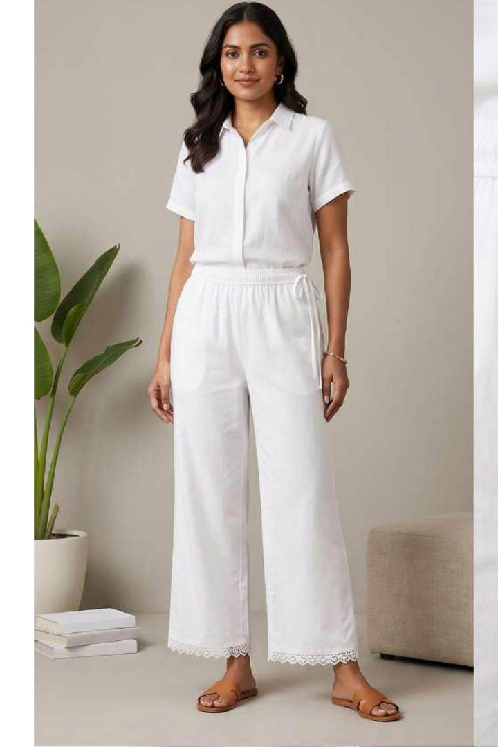 Cotton palazzo pants with crochet lace work