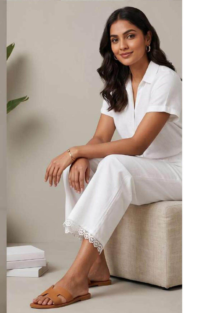 Cotton palazzo pants with crochet lace work