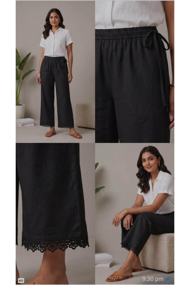 Cotton palazzo pants with crochet lace work