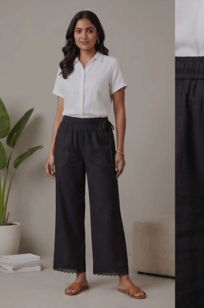 Cotton palazzo pants with crochet lace work