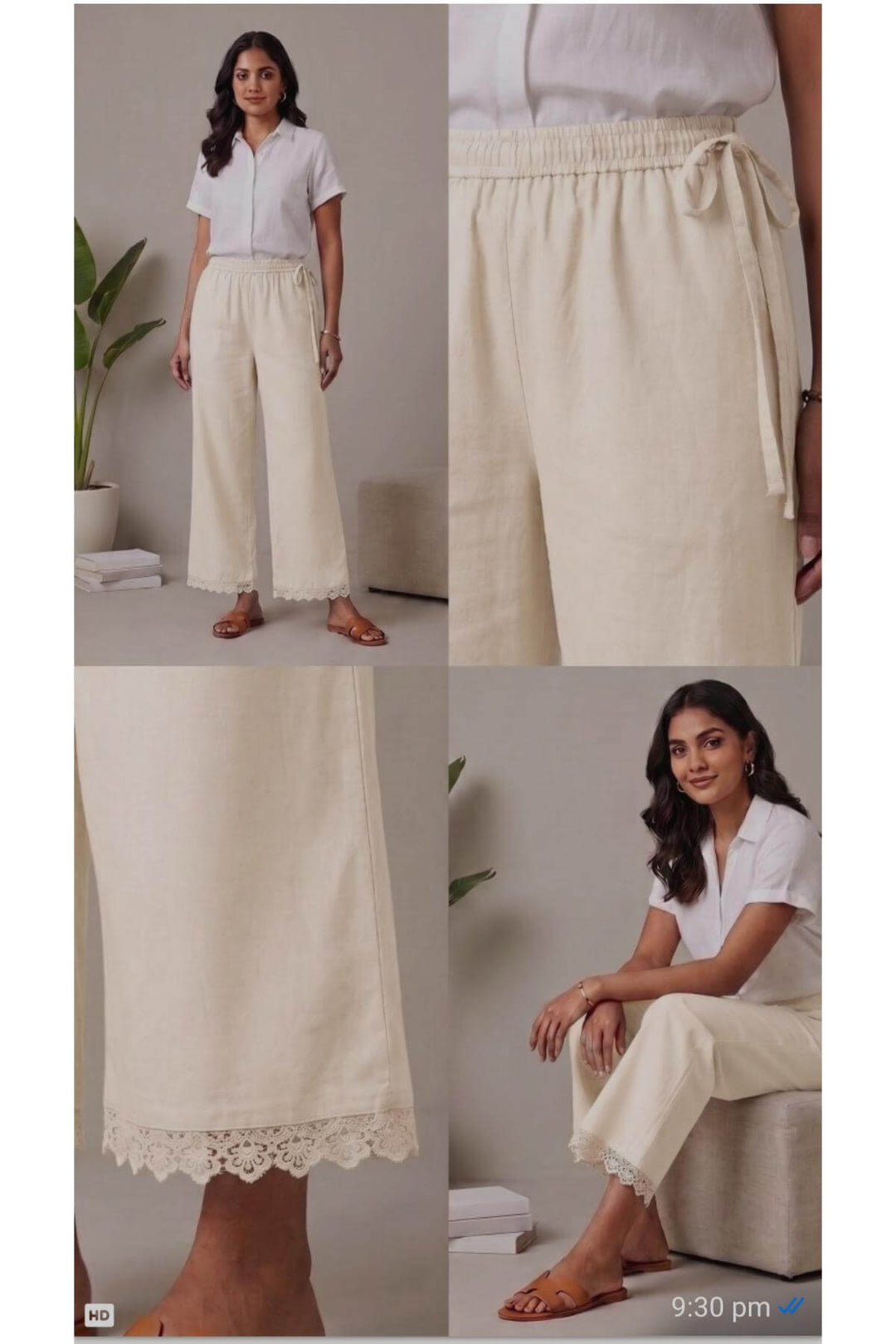Cotton palazzo pants with crochet lace work