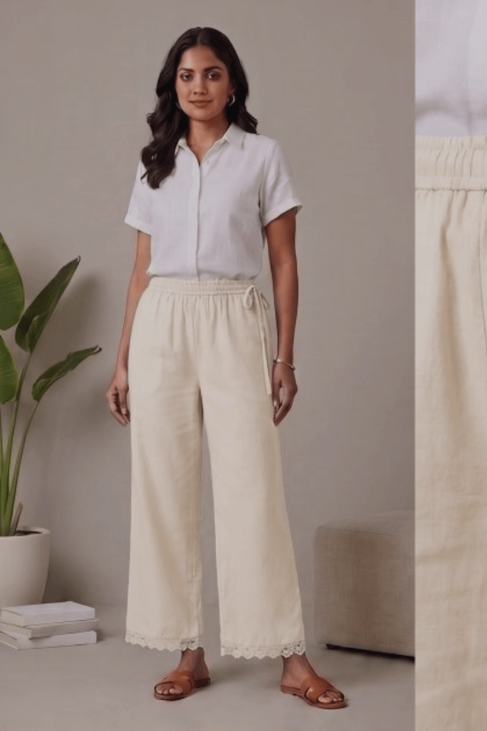 Cotton palazzo pants with crochet lace work