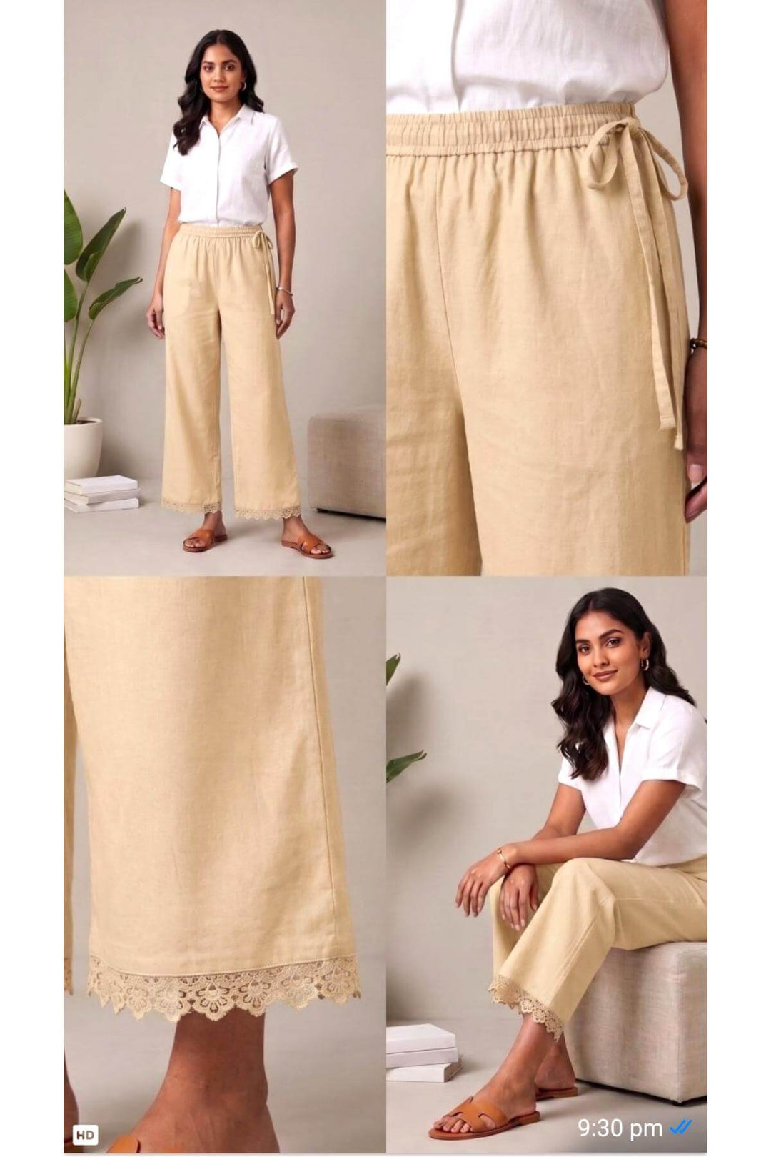 Cotton palazzo pants with crochet lace work