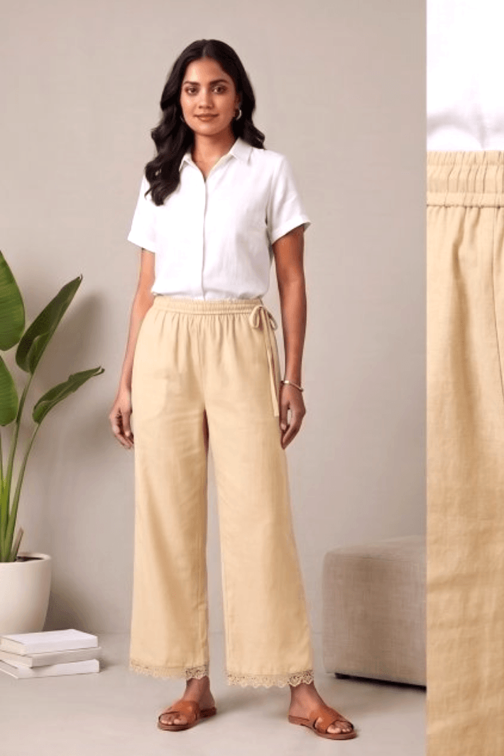 Cotton palazzo pants with crochet lace work