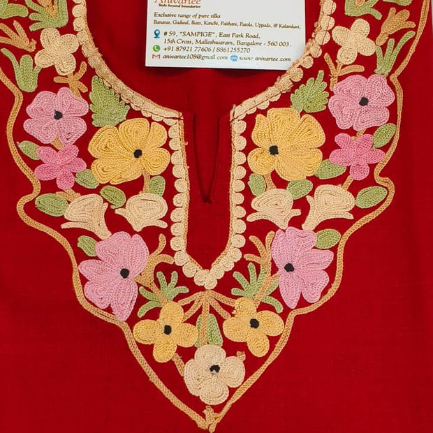 Cotton tunic in maroon with  Kashmiri aari work