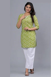 Cotton tunic  in green  with mirror work
