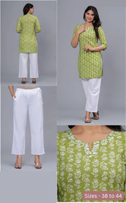 Cotton tunic  in green  with mirror work