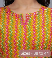Cotton tunic in mustard with zig zag stripes and mirror work