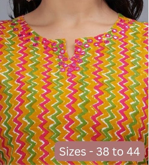 Cotton tunic in mustard with zig zag stripes and mirror work