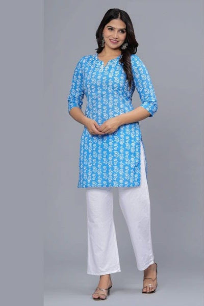 Cotton tunic in blue with mirror work