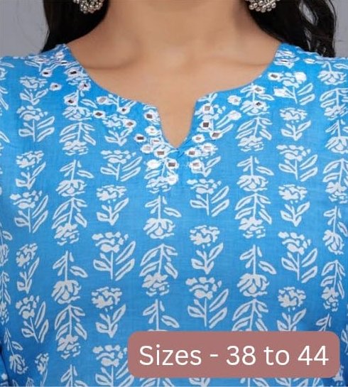 Cotton tunic in blue with mirror work