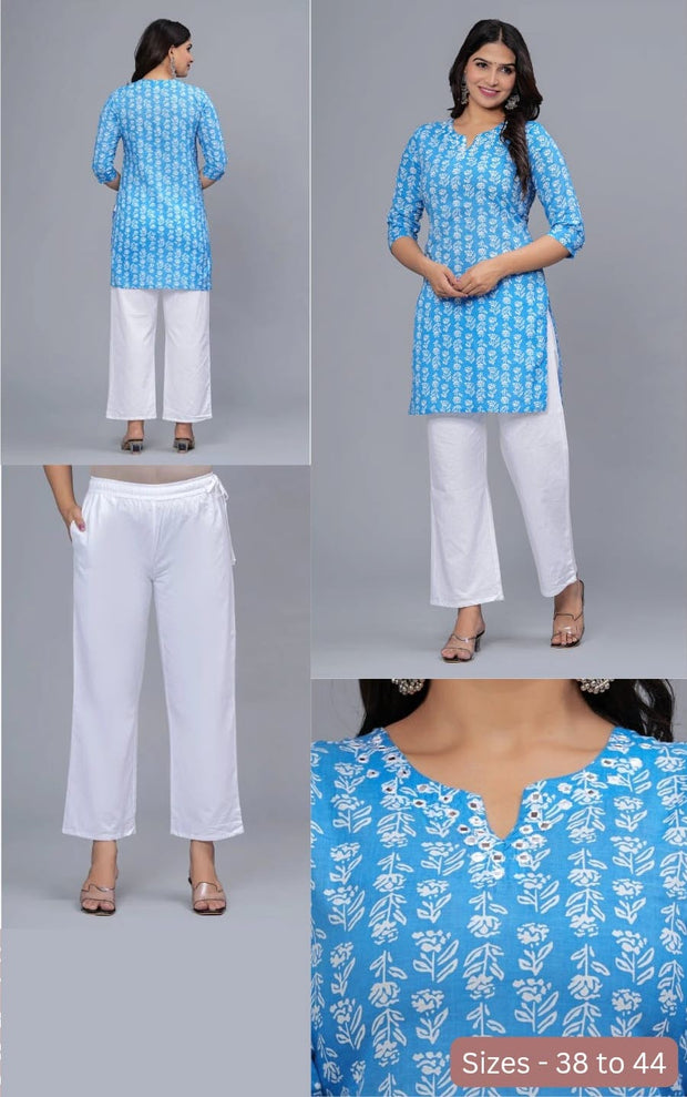 Cotton tunic in blue with mirror work