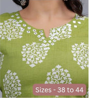 Cotton tunic in green with mirror work  & floral print
