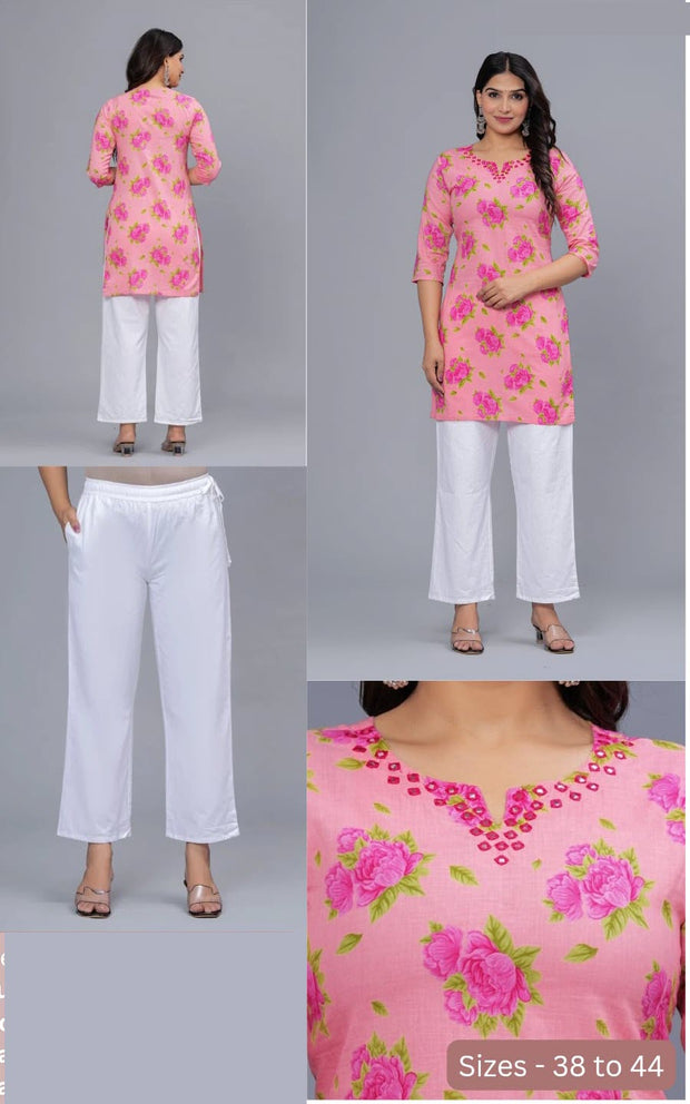 Cotton tunic in pink with mirror work