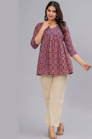 Cotton tunic in blue & maroon in Ajrakh pattern