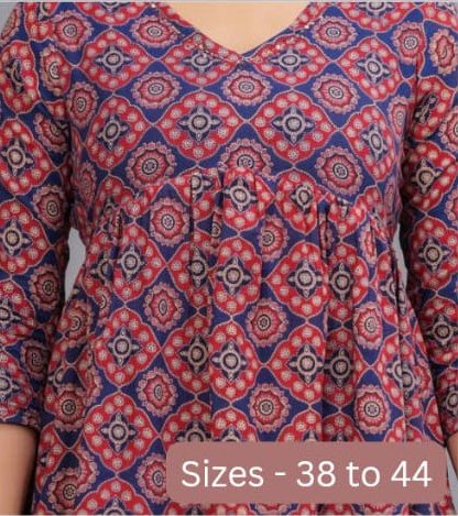 Cotton tunic in blue & maroon in Ajrakh pattern