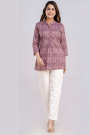 Cotton tunic in pink & black in diamond pattern