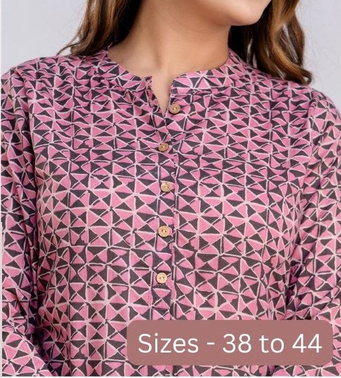 Cotton tunic in pink & black in diamond pattern