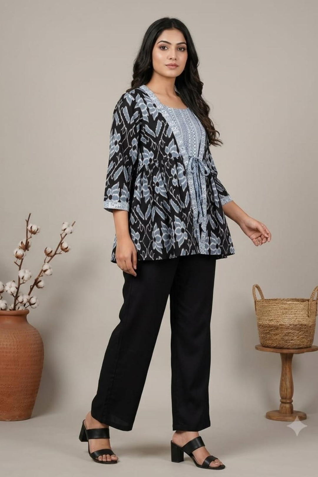 Cotton Shrug Peplum top in black