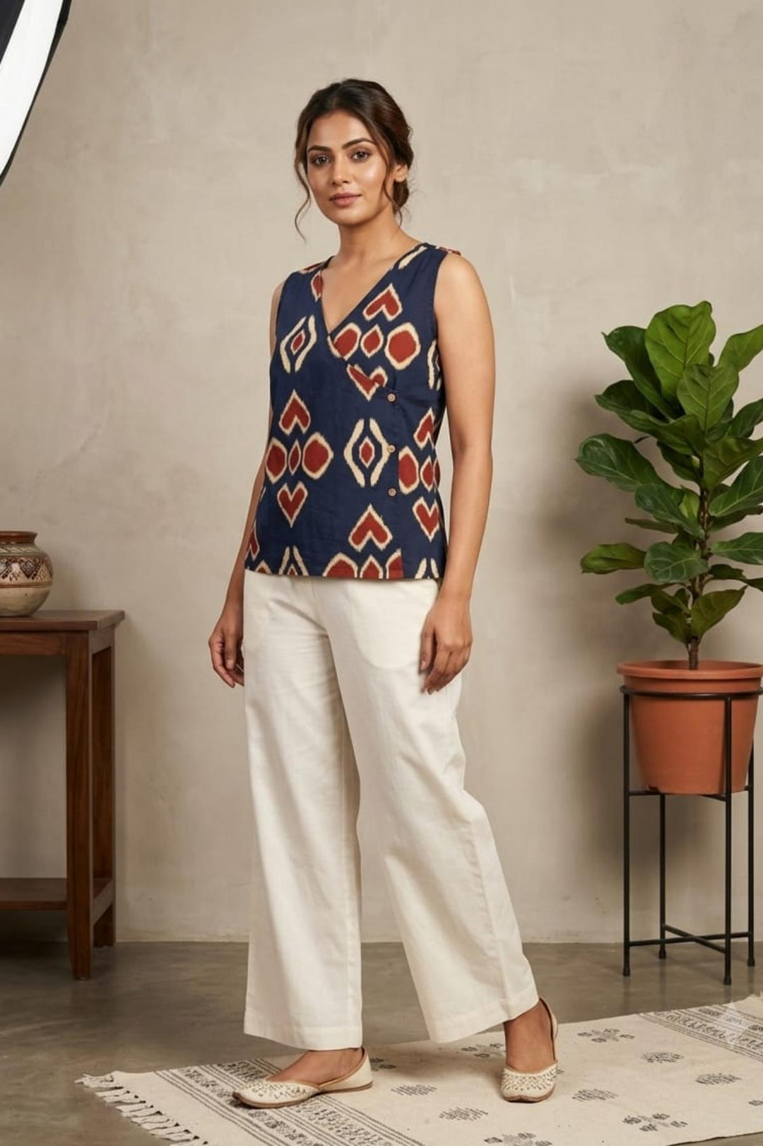Angrakha pattern sleeveless top