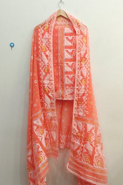 Jamdani silk cotton 2 piece salwar suit  material  in orange