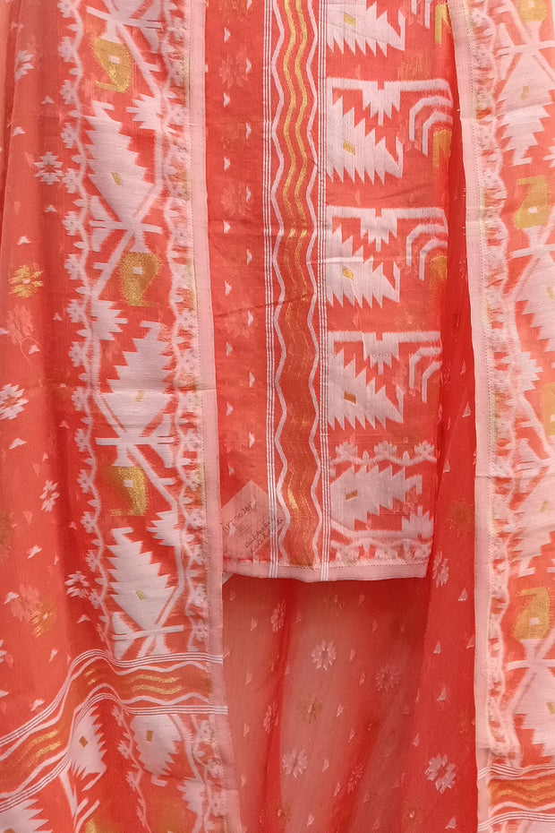Jamdani silk cotton 2 piece salwar suit  material  in orange