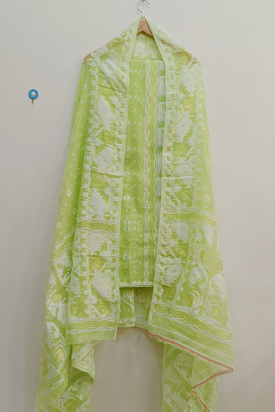 Jamdani silk cotton 2 piece salwar suit  material  in green