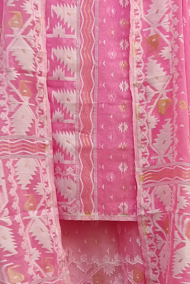 Jamdani silk cotton 2 piece salwar suit  material  in pink
