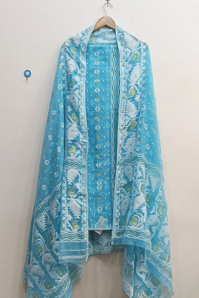 Jamdani silk cotton 2 piece salwar suit  material  in blue