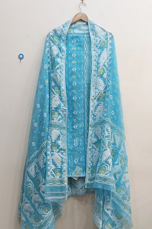 Jamdani silk cotton 2 piece salwar suit  material  in blue