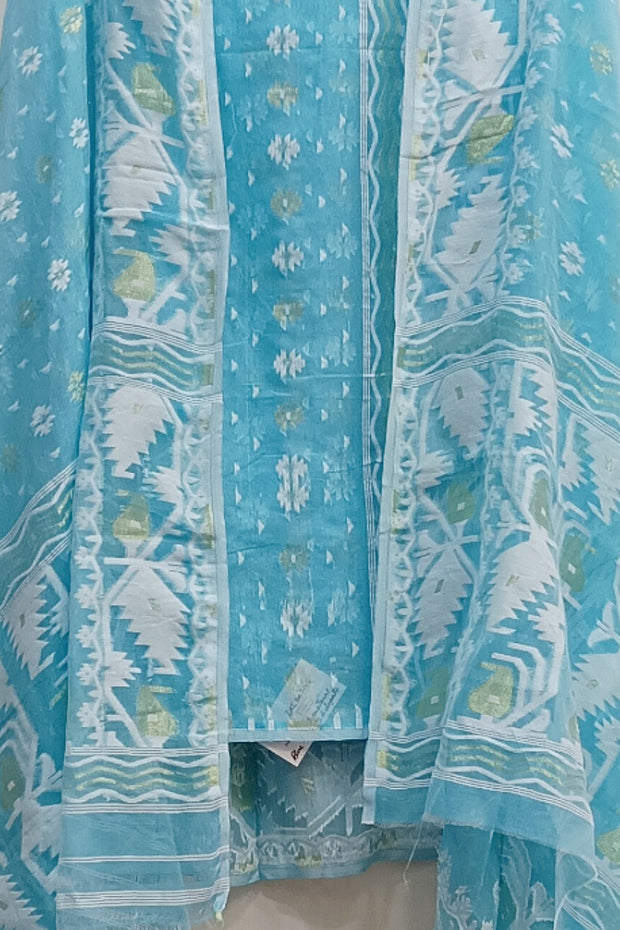 Jamdani silk cotton 2 piece salwar suit  material  in blue