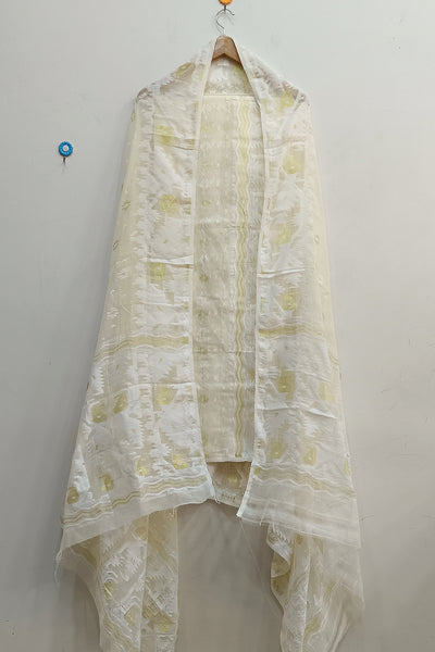 Jamdani silk cotton 2 piece salwar suit  material  in cream