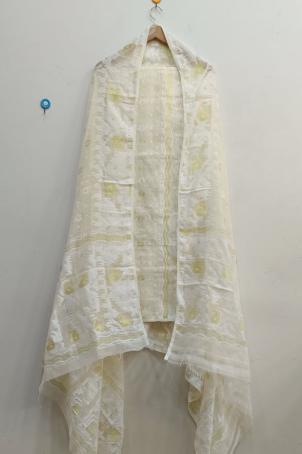 Jamdani silk cotton 2 piece salwar suit  material  in cream