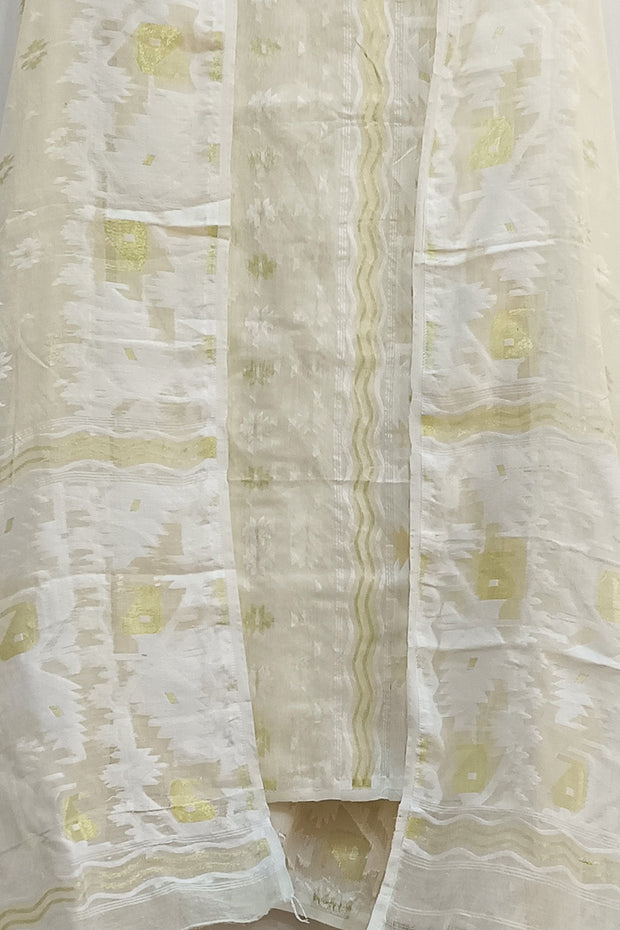 Jamdani silk cotton 2 piece salwar suit  material  in cream