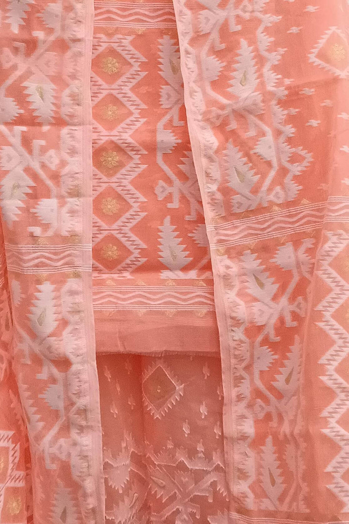 Jamdani silk cotton salwar suit material in 2 piece in orange