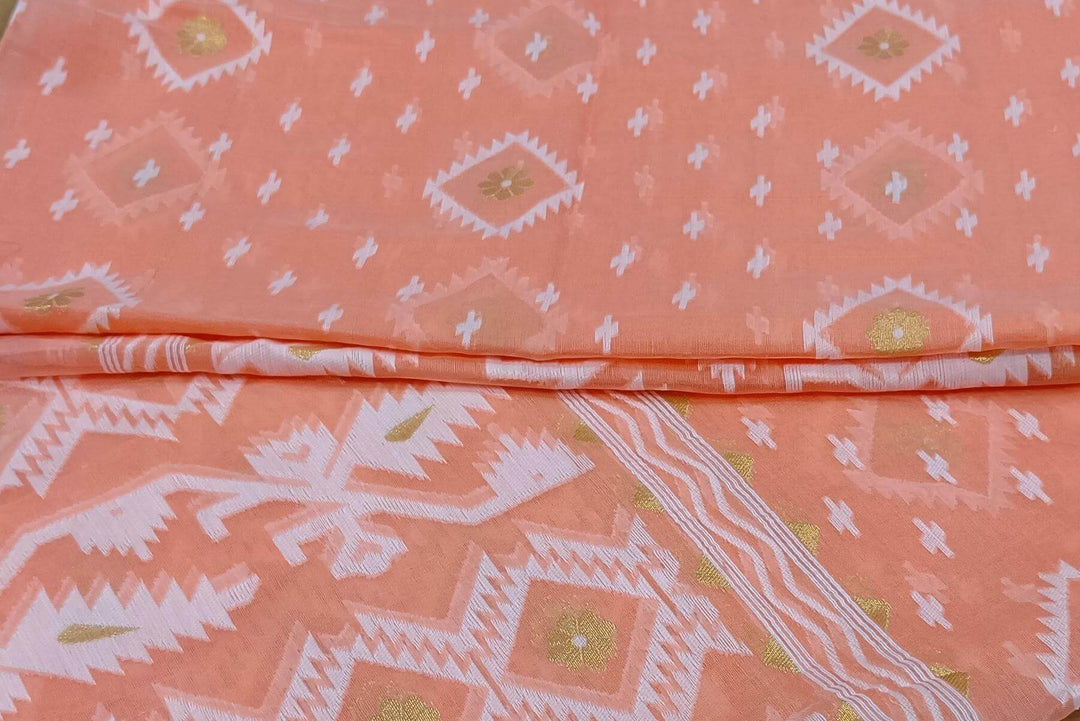 Jamdani silk cotton salwar suit material in 2 piece in orange