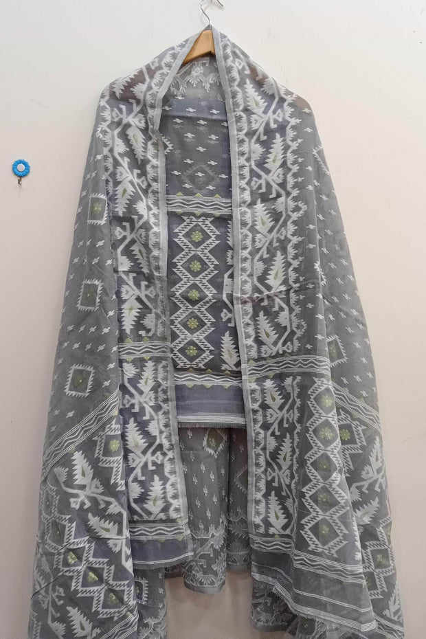 Jamdani silk cotton salwar suit material in 2 piece in grey