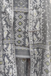 Jamdani silk cotton salwar suit material in 2 piece in grey
