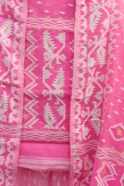 Jamdani silk cotton salwar suit material in 2 piece in pink