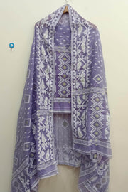 Jamdani silk cotton salwar suit material in 2 piece in lavender