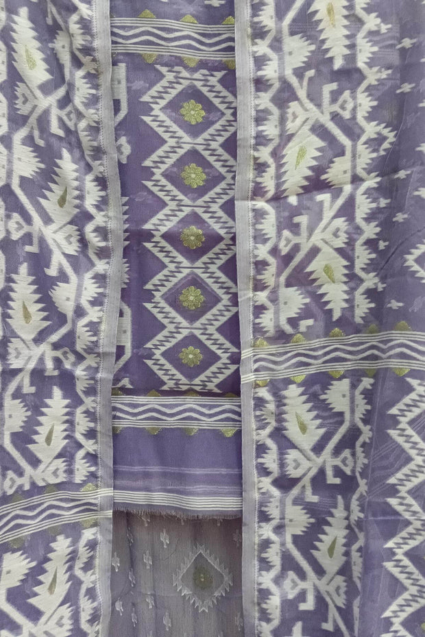 Jamdani silk cotton salwar suit material in 2 piece in lavender
