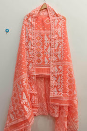 Jamdani silk cotton salwar suit material in 2 piece in  bright orange
