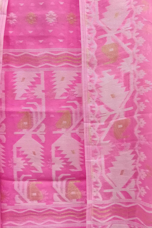 Jamdani silk cotton salwar suit material in 2 piece in pink