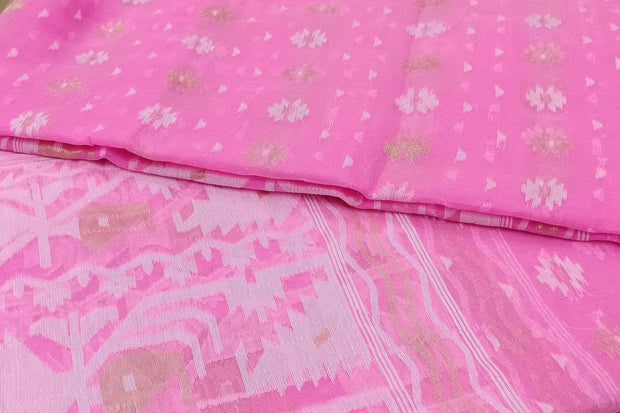 Jamdani silk cotton salwar suit material in 2 piece in pink