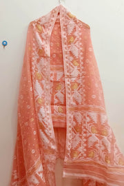 Jamdani silk cotton salwar suit material in 2 piece in peach